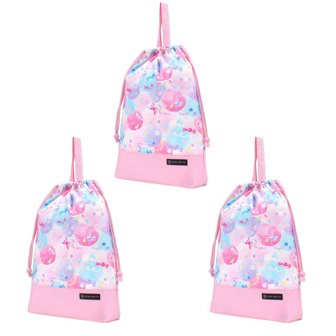 COLORFUL CANDY STYLE 巾着 大 体操服袋(ネームタグ付き) 持ち手マチ付き ふわふわキュートなキャンデ..