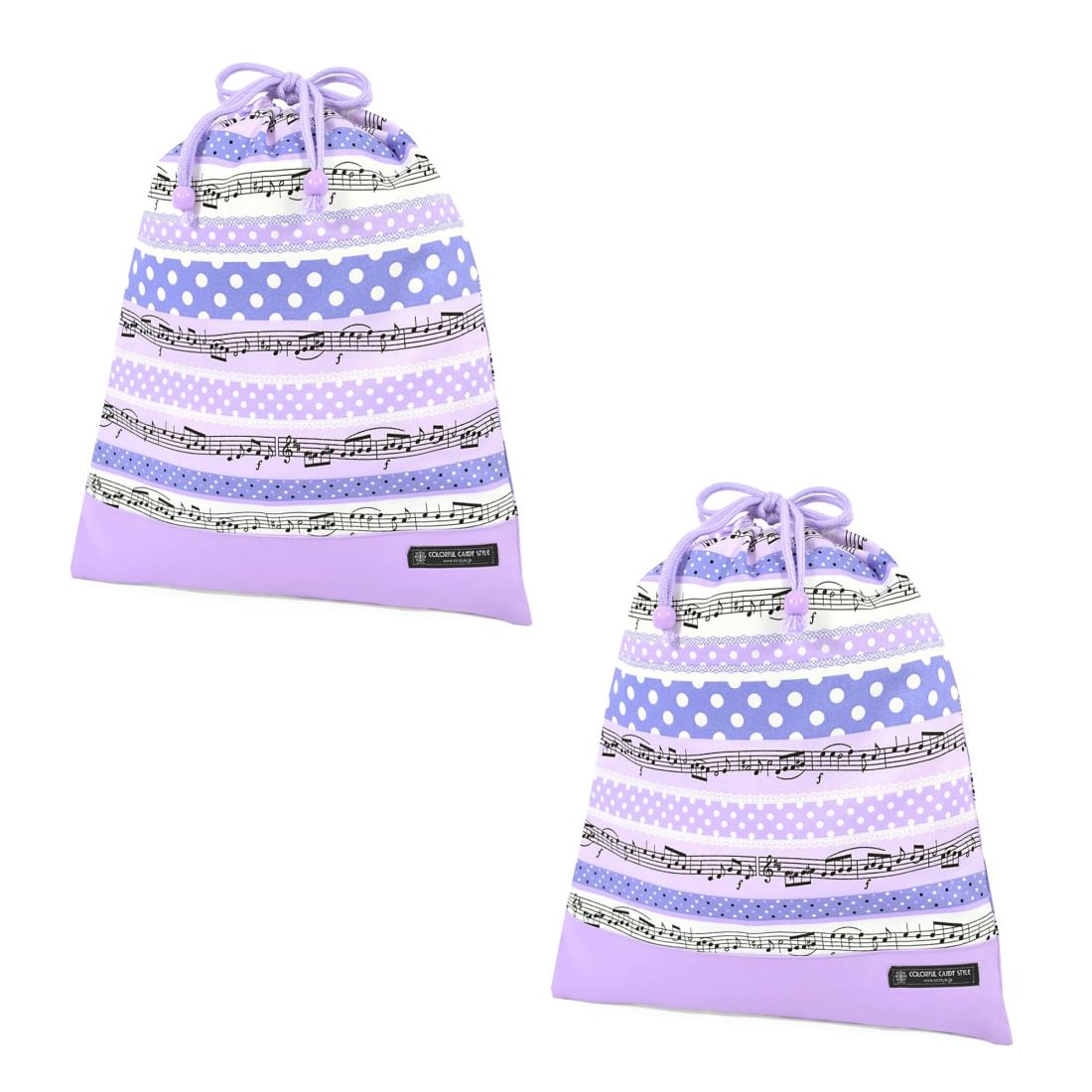 COLORFUL CANDY STYLE 巾着 大 体操服袋(ネームタグ付き) 持ち手マチ付き 奏でるメロディー弾ける水玉..