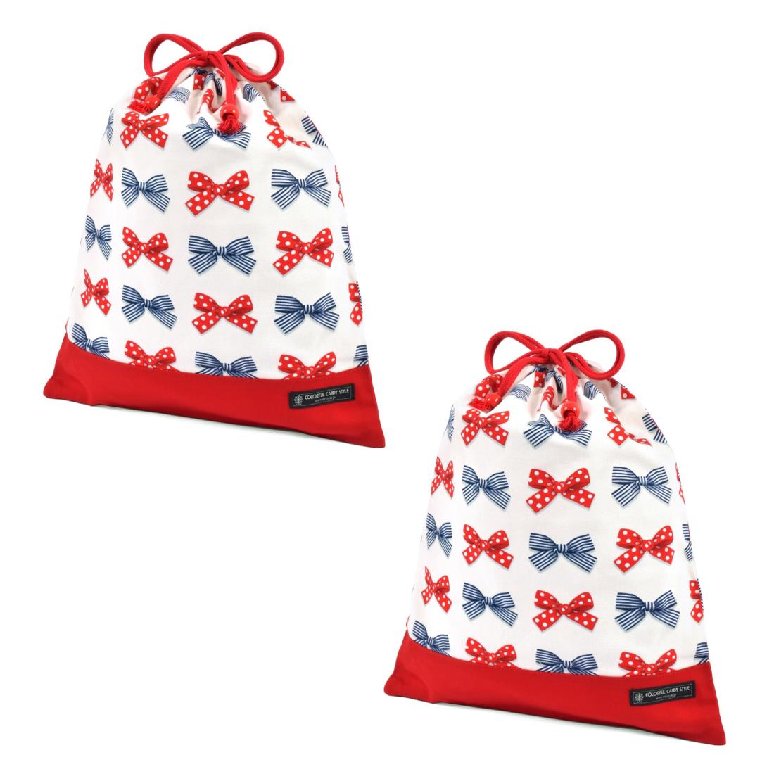 COLORFUL CANDY STYLE 巾着 大 体操服袋(ネームタグ付き) 持ち手マチ付き ポルカドットとストライプの..