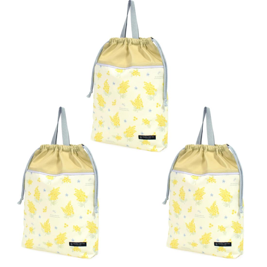 COLORFUL CANDY STYLE 巾着 大 体操服袋(ネームタグ付き) 持ち手マチ付き ミモザフルール 3枚セット 女..