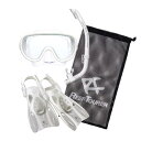 リーフツアラー(REEF TOURER) メッシュバック付 シュノーケリング 3点セット 10歳~大人用 パノラマ広視界マスク+波よけガード付きシュノーケル+軽量コンパクトフィン ホワイト Mサイズ