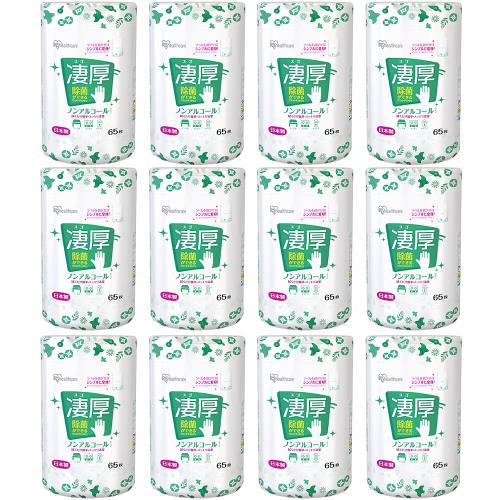 アイリスオーヤマ(IRIS OHYAMA) ウェットティッシュ [ボトル12個セット] 凄厚 ノンアルコール 日本製 除菌 ホワイト 65枚入 WTB-65N ×12個