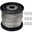 台風対策ワイヤーロープ ステンレスワイヤー ワイヤー ステンレス製（SUS304）柔軟 wire rope 直径1.5mm 長さ100m アルミスリーブ 錆びにくい 使用荷重165kg 安定な固定 地震対策 台風対策 落下防止 工事 林業 DIY フェンス柵（ (線径 アルミスリーブ50個入り)