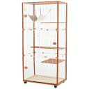 \ P10倍!/ 猫 キャットケージ ケージ 木製 キャットハウス ネコ ハウス 留守番 保護 脱走防止 多頭飼い 多頭 スチール 三段 (チーク)
