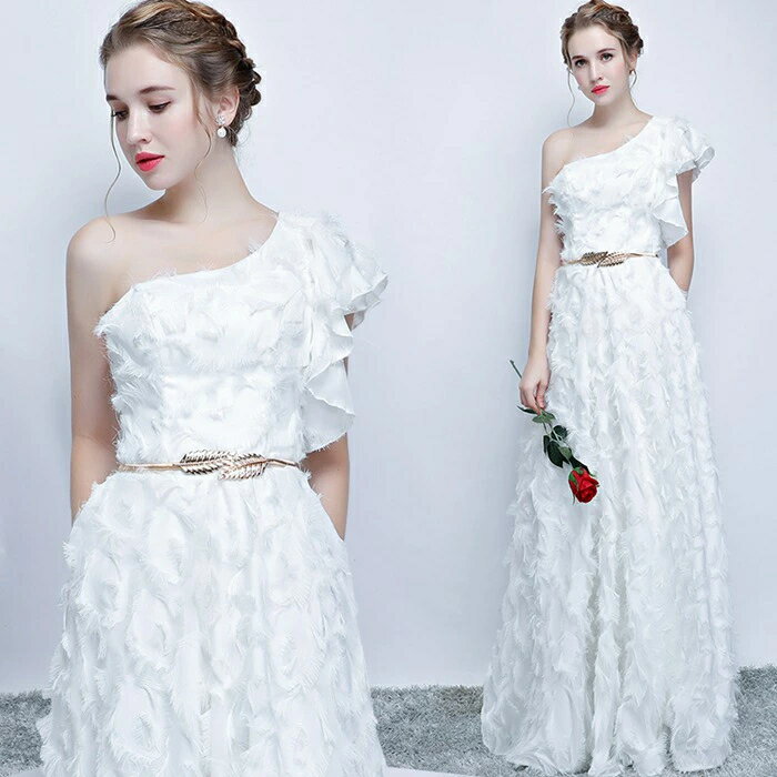 【Diary of love 愛の日記】白Sのみ即納 ロングドレス 演奏会 ドレス　二次会　花嫁 パーティードレス..