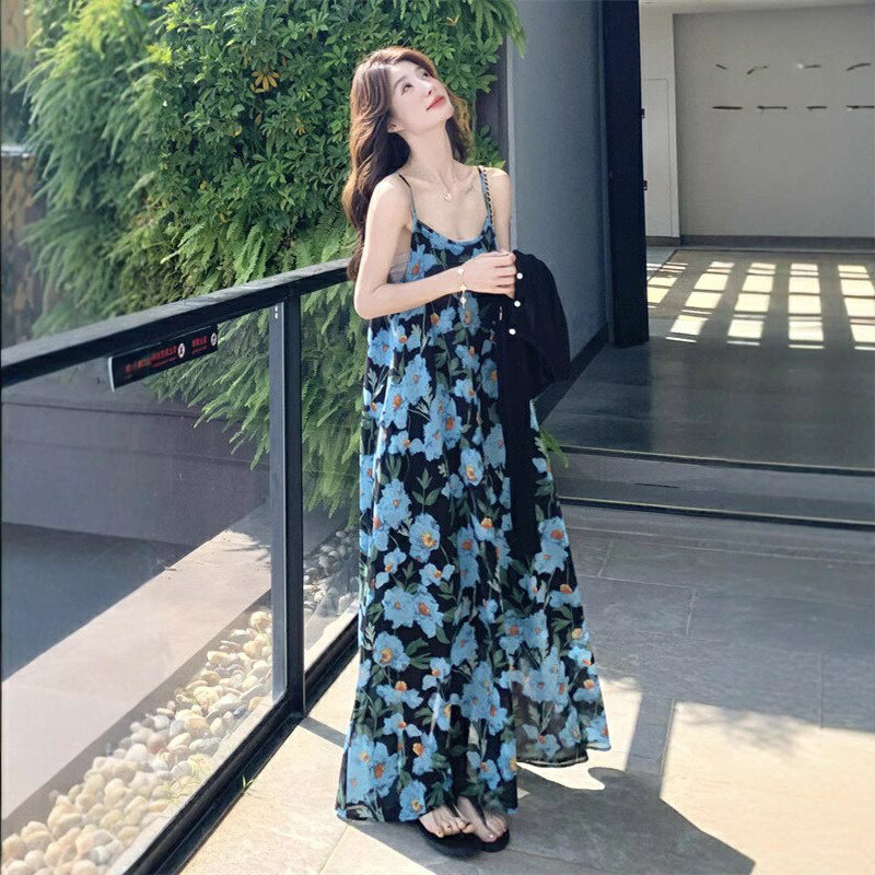 Rakuten - マキシ丈 リゾートワンピース レディース サマードレス ロング マキシ丈 ワンピース 花柄 シフォン 夏 可愛い お洒落 薄手 着回し キレカジ エレガント お出掛け デート海 ビーチ サマードレス 軽やか フレア 体型カバー おしゃれ 涼しい