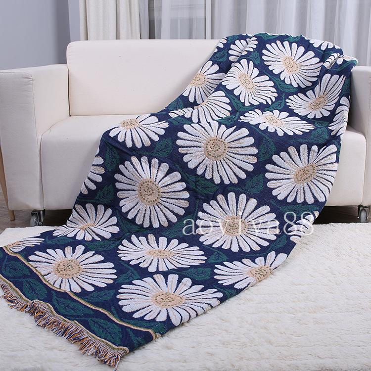 白い菊 綿の糸編み上げ ブランケット タペストリー 洗える 厚手 掛け布団 ソファー毛布 家庭用 冷房対策