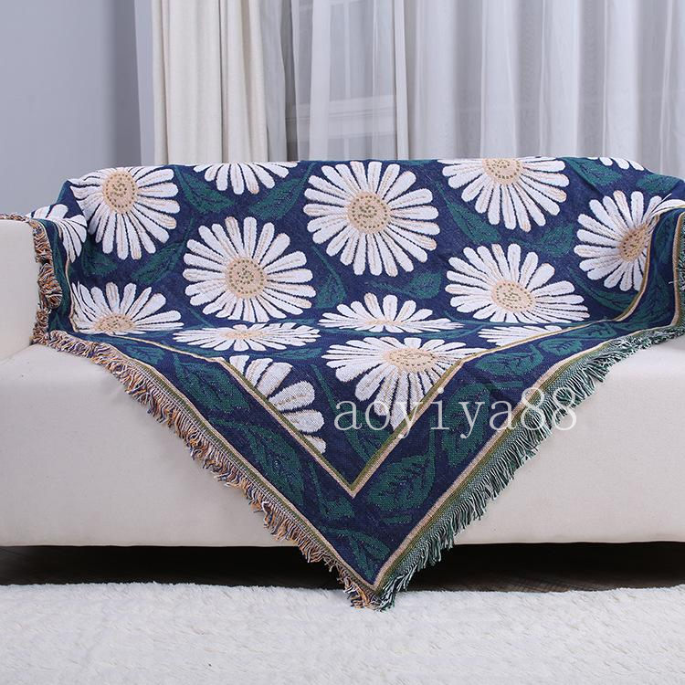 白い菊 綿の糸編み上げ ブランケット タペストリー 洗える 厚手 掛け布団 ソファー毛布 家庭用 冷房対策 [2]