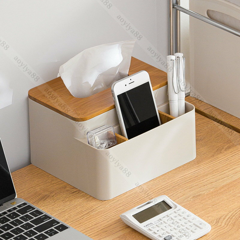 リモコンラック ティッシュケース ティッシュボックス 小物入れ 三格収納 化粧品収納 収納ボックス 北欧 おしゃれ 簡約 卓上 ペーパーボックス [2]