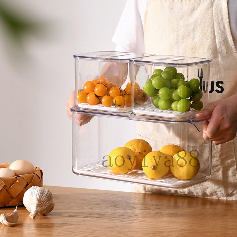 収納ボックス 冷蔵庫 収納ケース 3個セット 冷蔵庫トレー パントリー キッチン収納 透明 野菜保存容器 冷蔵庫 蓋付き 通気穴付き ストッカー 3