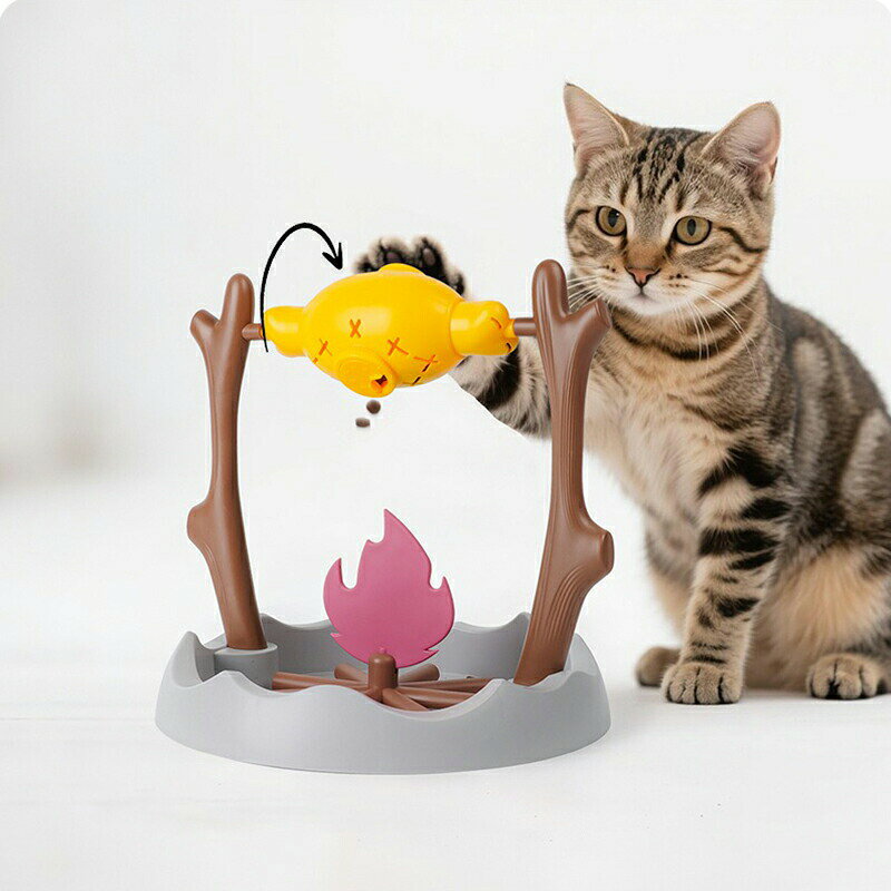 面白い 猫 おもちゃ 焼肉型 餌入れ おもちゃ 360°回転 おやつ入れ 給餌器 知育玩具...