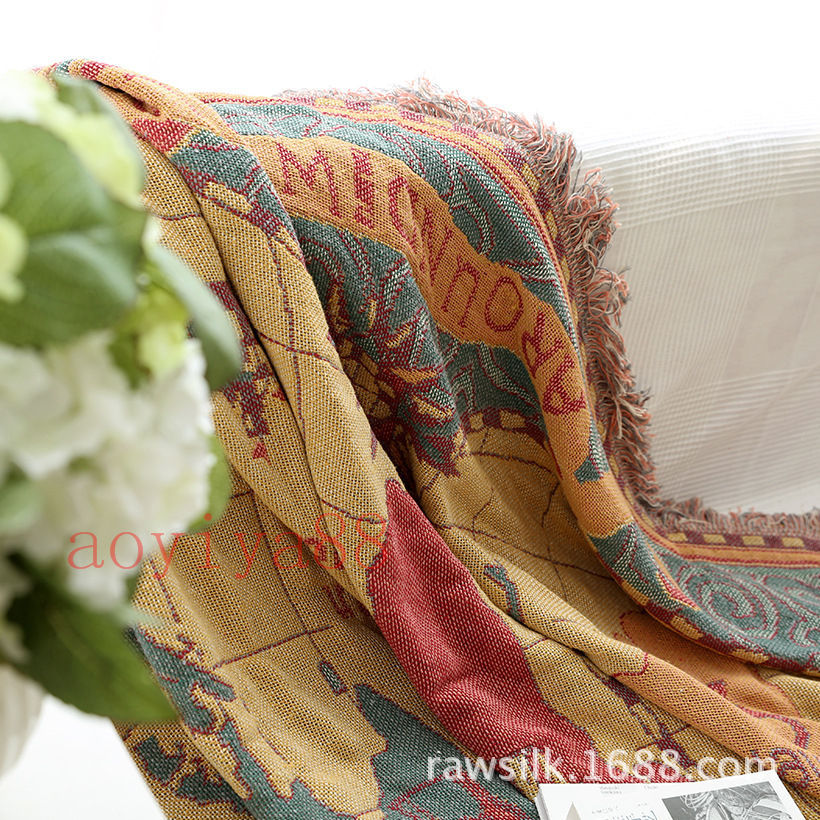 世界地図 ヴィンテージ ブランケット ソファー毛布 掛け布団 タペストリー 家庭用 保暖 冷房対策 清潔 [3]