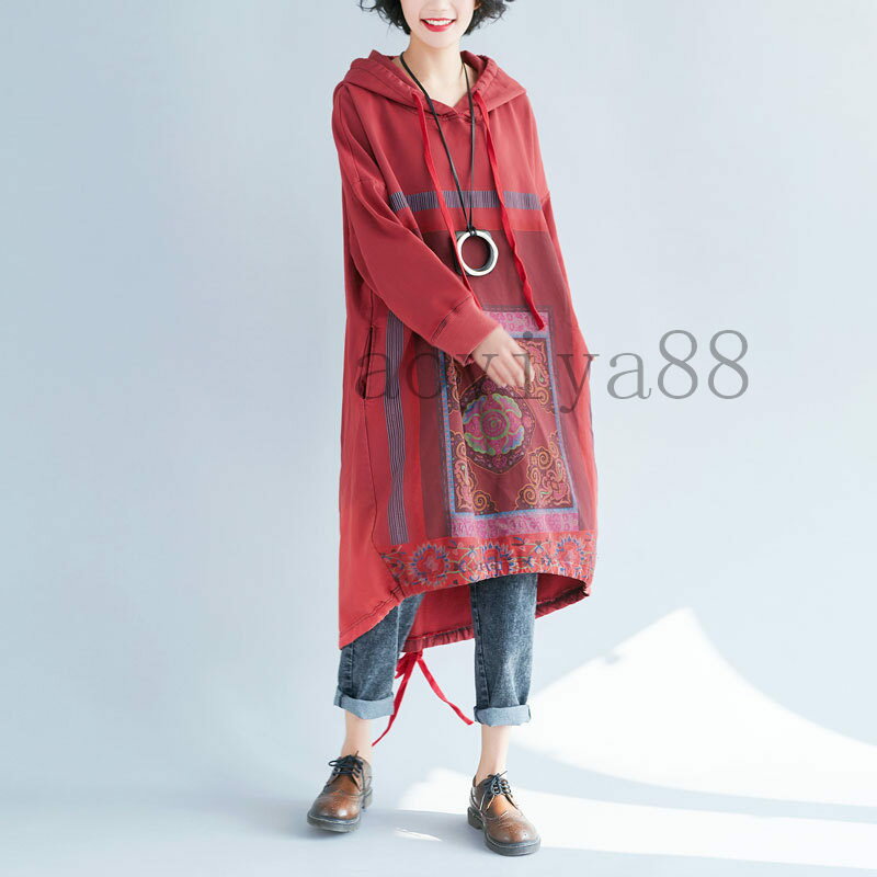 チュニック レディース ワンピース フード付き パーカー ゆったり ビッグサイズ カジュアル プリント 不規則