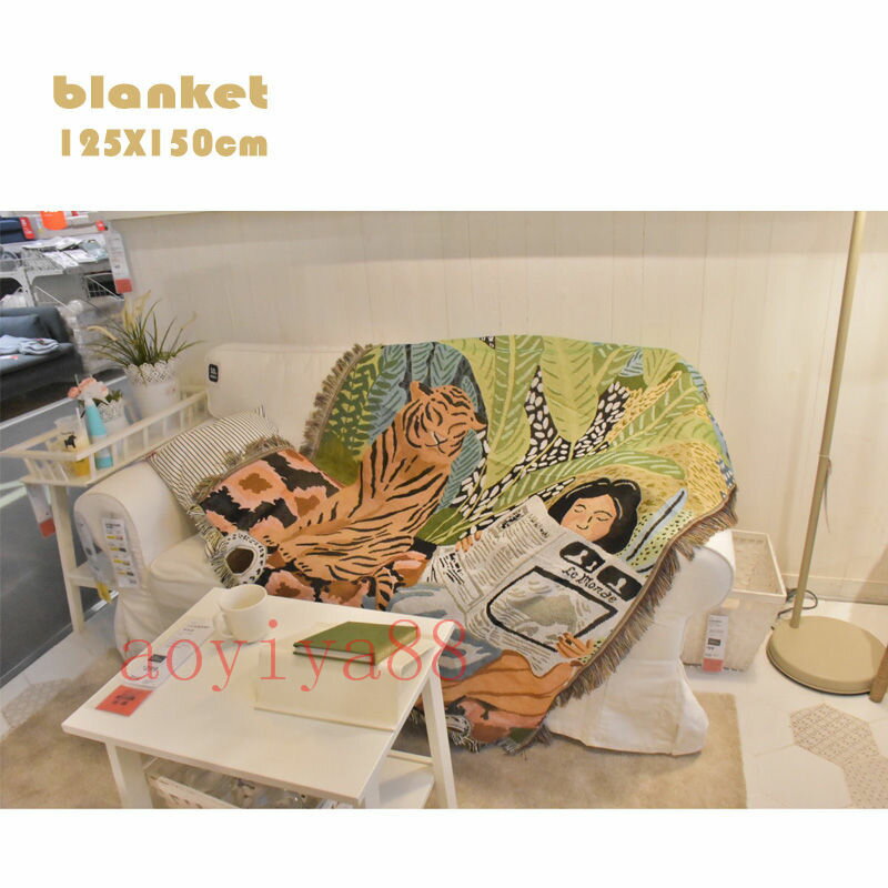 Jacquard Woven Blanket camping 虎とガール ブランケット 布団 保暖 冷房対策