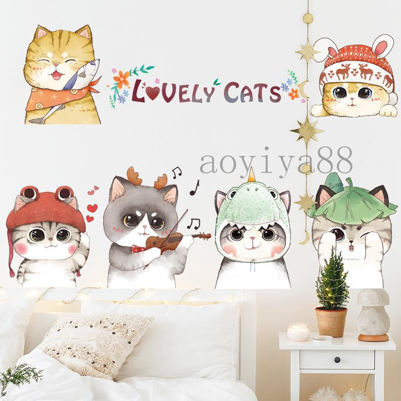樂天商城 - めっちゃ可愛い猫ちゃん 剥がして貼るウォールステッカー 寝部屋 壁紙 子供 寝部屋飾り 童心 ネコ