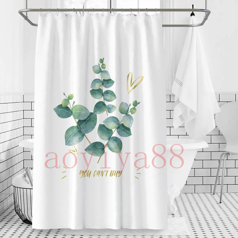 シャワーカーテン ユニットバス用 防カビ 防水 清新感 葉柄 間仕切り 取付簡単 目隠し リング付き 遮光 透けない 仕切り トイレ