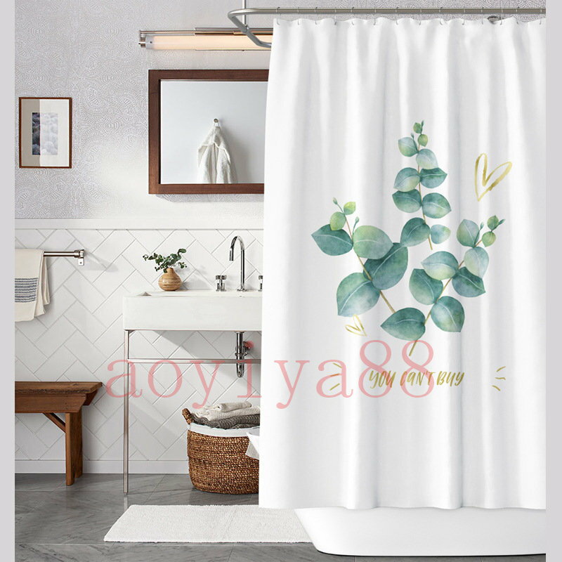 シャワーカーテン ユニットバス用 防カビ 防水 清新感 葉柄 間仕切り 取付簡単 目隠し リング付き 遮光 透けない 仕切り トイレ
