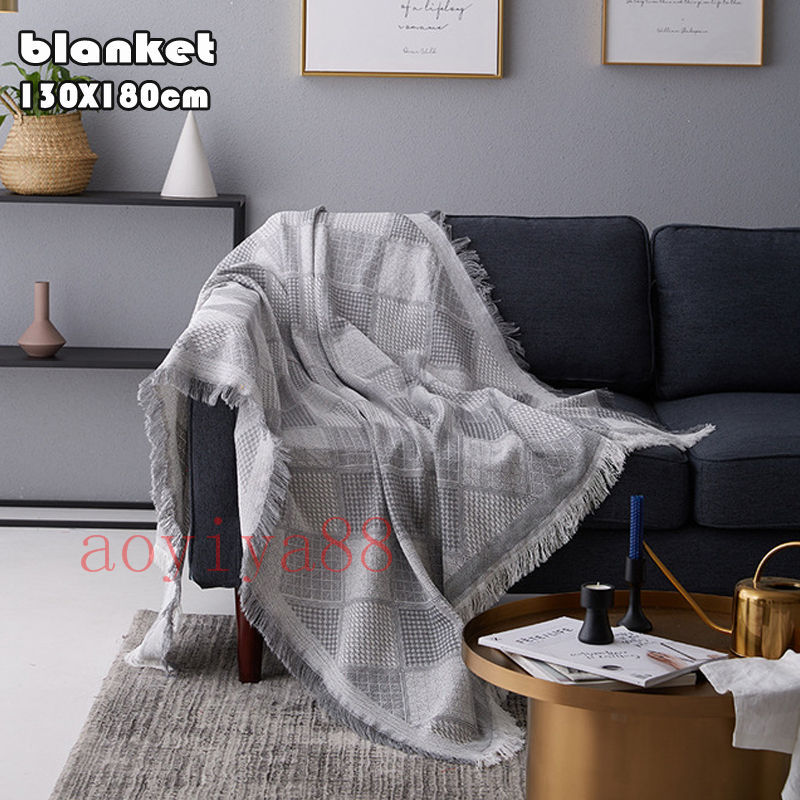 グレー色 チェック柄 ソファー毛布 ブランケット タペストリー 掛け布団 家庭用 保暖 冷房対策 肌触り..