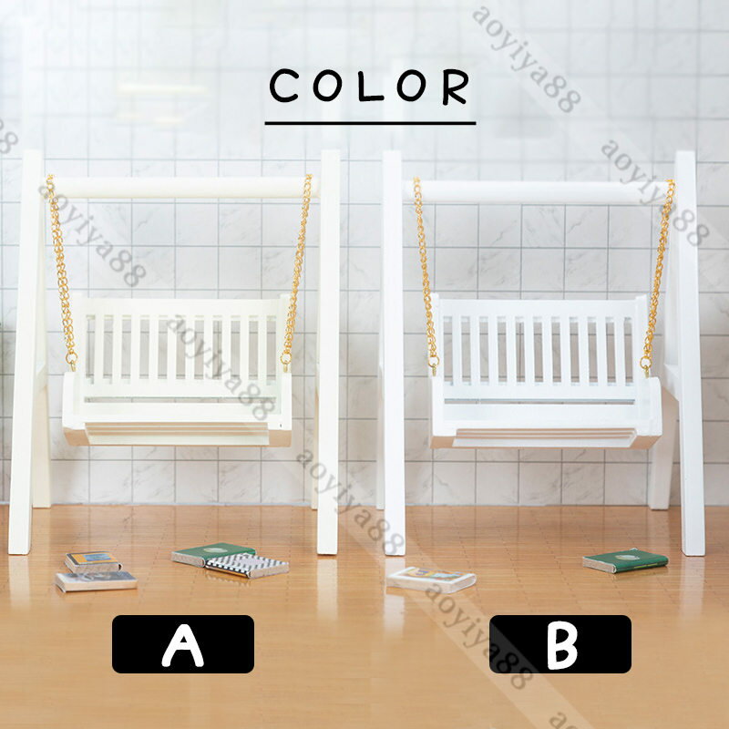 1/12 ブランコ ミニチュア dollhosue ミニ家具 木製 樺の木 ドール用 インテリア 人形の家 飾り アクセサリー おしゃれ 北欧風 2