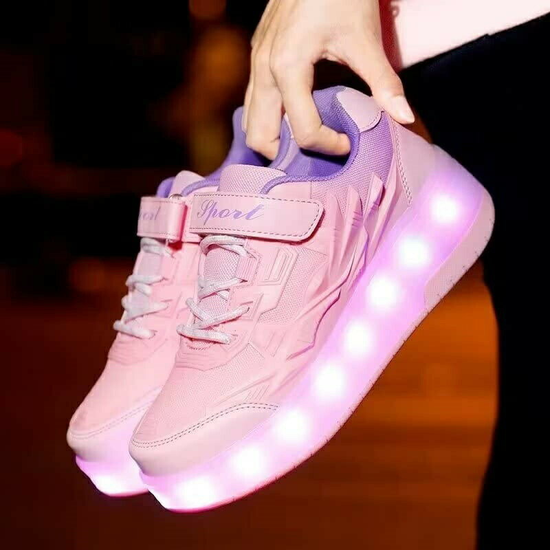 ローラーシューズ LED 大人 子供 2輪 ローラースケート ひかるくつ 光る靴 発光シューズ クリスマス ハロウィーン ギフト 男の子 女の子 子供靴 ローラースケート USB充電式 後輪ワンボタン収納式 スニーカーとして使用可 2