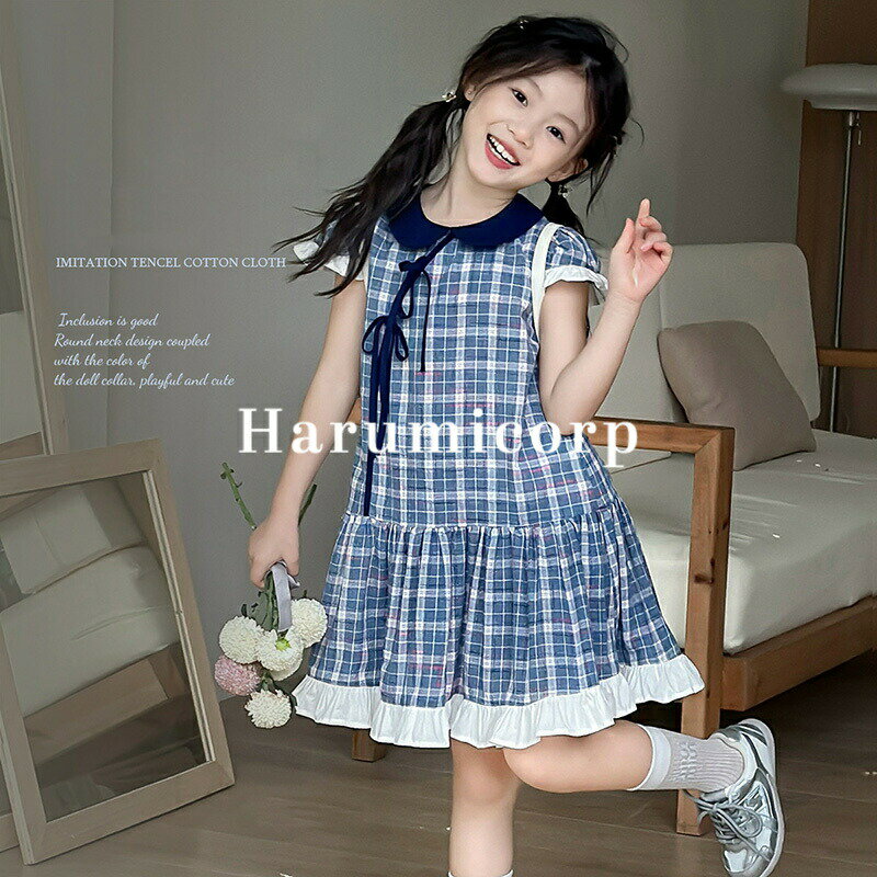 樂天商城 - 子供服 ワンピース 春夏 女の子 キッズチェック柄ワンピース 綿 チュール 子供ワンピース 入園式 韓国子ども服 女の子ワンピース ジュニア 結婚式 発表会 ピアノ 七五三 誕生日 子ども服 ベビー服 おしゃれ 可愛い お姫様 通学 通園 学生 シンプル カジュアル 新品 140cm