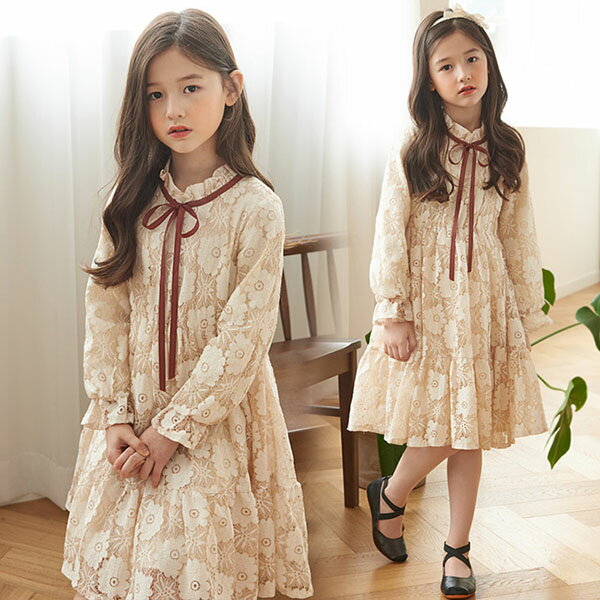 Dresses - 子供服 ワンピース 女の子 秋服 韓国子供服 長袖 レースワンピース キッズ 蝶結び 160センチ 子ども服 ジュニア 子供ドレス 結婚式 ベビー服 可愛い おしゃれ お姫様 七五三 誕生日 新品 160cm 150cm 140cm 130cm 120cm 110cm
