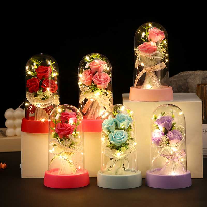 バラの花の花束小夜灯プラスチックカバーled花灯永生花置物創意デスクトップ装飾夜灯卸売り