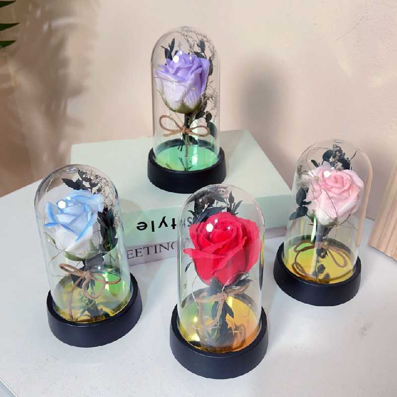 Other - 永遠の花がバラのガラスカバーの小夜灯を飾る創造的な誕生日プレゼント母の日プレゼント
