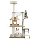 キャットタワー 猫タワー 木製キャットタワー 据え置き 木製MDF 天然サイザル麻 5段 展望デッキ 透明スペースカプセル 猫ハウス 多機能 猫爪とぎ板 ハンモック 透明のスペースカプセル スリムなデザイン サイザル麻ロープ巻