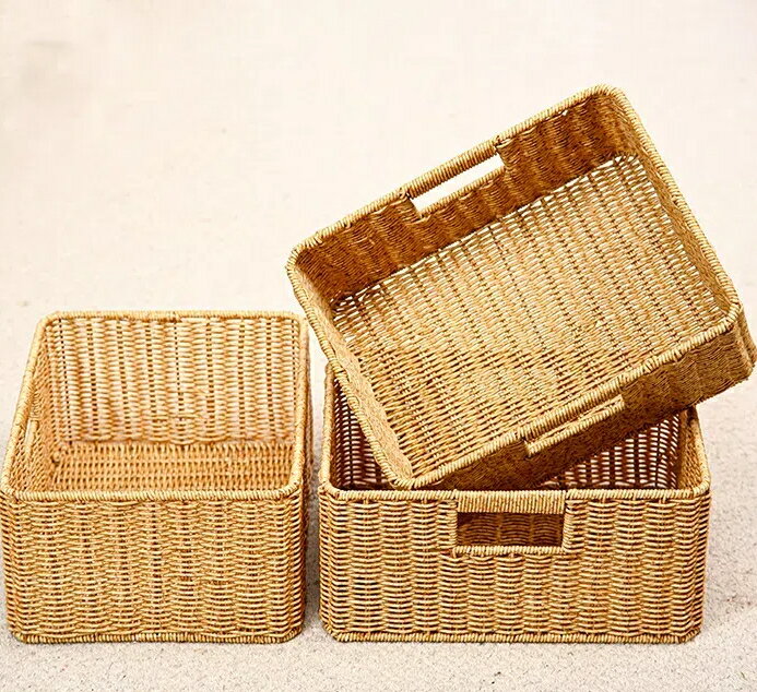 リビングバッグtvキャビネットデスクトップ収納バスケット籐編み寝室服整理バスケット野菜陳列ディスプ..