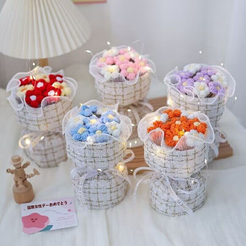 創意的なニット毛糸シミュレーション泡芙花束小香風の美しい誕生日プレゼント母の日に人に贈る