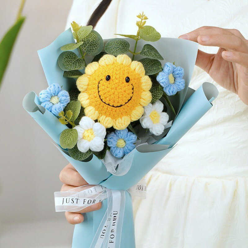 完成品毛糸手作り笑顔ヒマワリの花束鉤織ニット花模造花卸売り