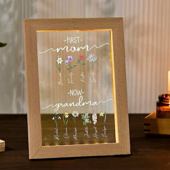 Wooden Frames - 起爆誕生日花透明アクリル木製枠に母の日プレゼントを飾る