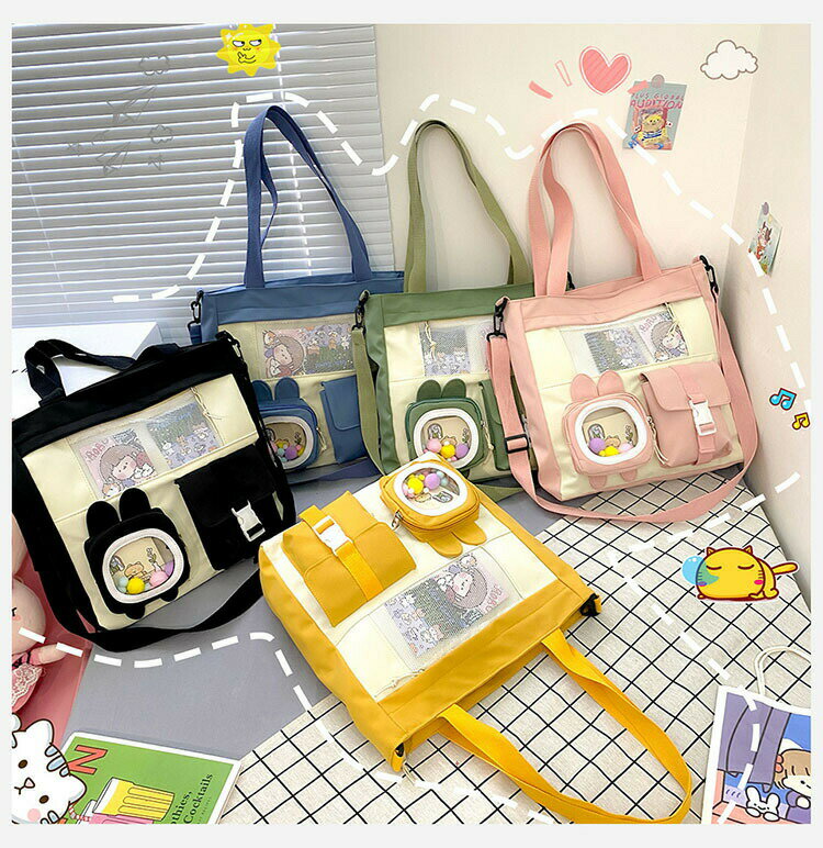 痛バッグ ショルダーバッグ 透明 クリアバッグ ビニール 透明ポケット ビニール キャンバス地 軽量 痛..