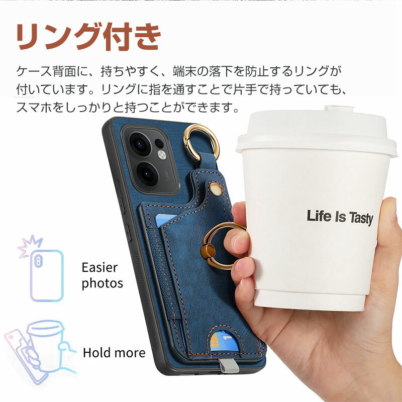 OPPO Reno13 A ケース リング付き OPPO Reno13 A 専用 カバー 背面 カード収納 オッポ 13a用 ケース スタンド機能 360°回転リング スマホケース リングケース 耐衝撃 耐久 滑り止め ケース 人気 プレゼント