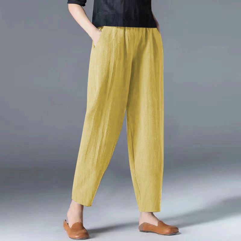 Nylon, Rayon, Polyester - テ ボトムス 無地 ウエストゴム ゆったり ワイド 春夏 夏服 イージーパンツ ストレートパンツ 9分丈 レディース サルエルパンツ