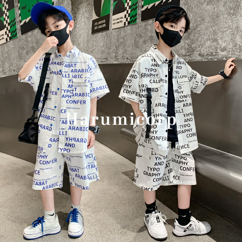 ジャージ 上下セット 韓国子供服 男の子 シャツ 半袖英字ハーフパンツ ベビー服 セットアップ キッズ ..