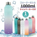 ウォーターボトル 水筒 1000ml 1リットル 軽量 タイムマーカー付き 透明 水筒 ミント モチベーション測定 時間と量付き BPAフリーのつや消しプラスチ...