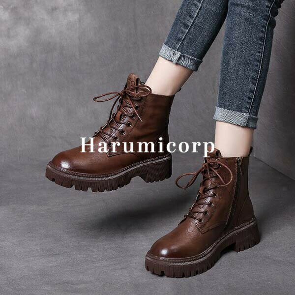 【12%OFFクーポン】本革 ブーツ レディース 裏起毛 厚底 ショートブーツ 編み上げ レザー レースアップブーツ 幅広 シューズ 靴 くつ 軽量 美脚 きれいめ おしゃれ 大きい 小さいサイズ 脚長 婦人靴 上品 大人 通勤 春 秋 冬 40代 50代 歩きやすい 疲れにくい 22 23 24 25cm