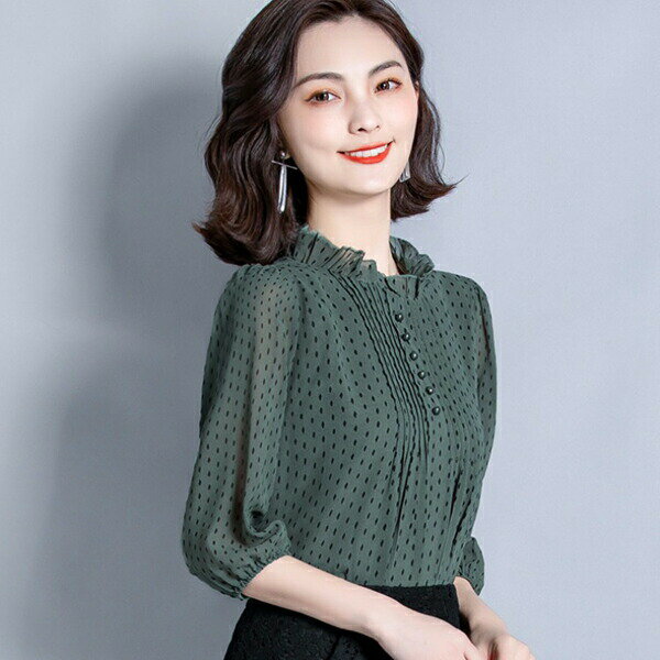 ブラウス レディース 半袖 40代 30代 オフィス 夏服 トップス シャツ ドット柄 シフォン おしゃれ きれいめ 大きいサイズ カジュアル ゆったり シンプル 韓国風 可愛い 大人 通勤 OL 上品 着痩せ 新品 50代 20代 M L LL