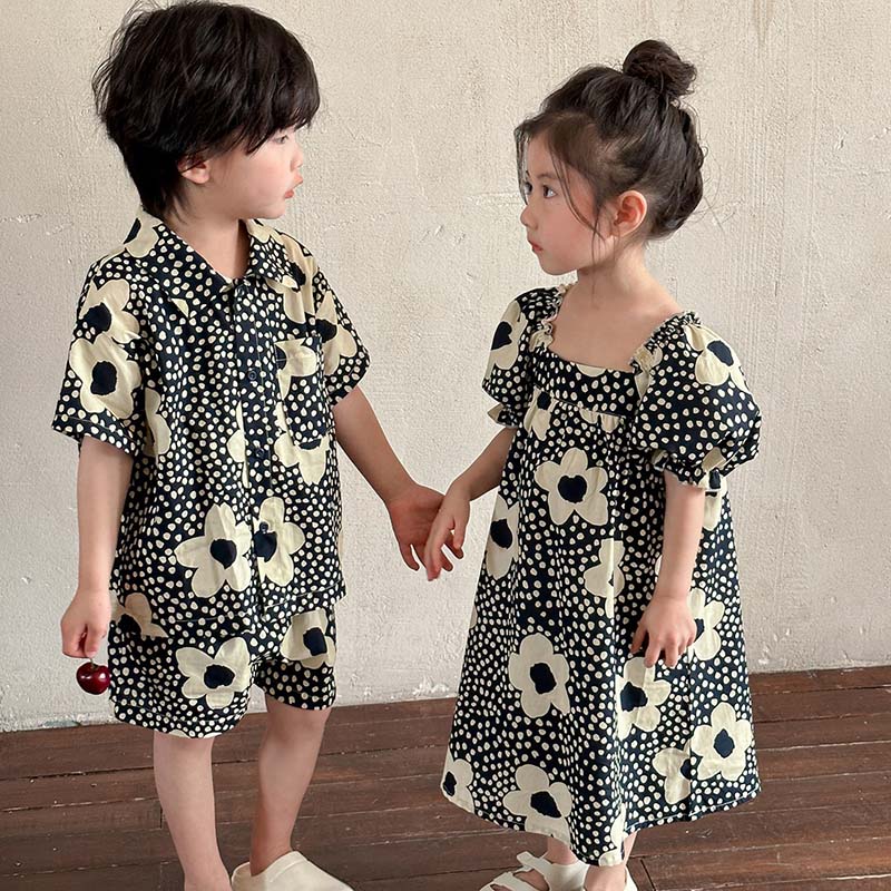 【クーポンで1,705円】セットアップ キッズ 兄妹 ワンピース 女の子 ベビー服 男の子 上下セット 夏服 シャツ 半袖 綿 ショートパンツ 子供服 花柄 ワンピース トップス ハーフパンツ ジュニア 赤ちゃん おしゃれ 可愛い プレゼント 幼稚園 小学生 150cm 140 130 120 110 100