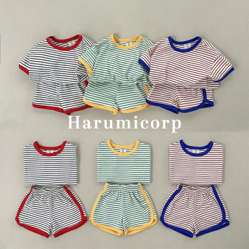 樂天商城 - セットアップ キッズ 兄妹 双子子供服 ジャージボーダー 上下セット ジュニア ベビー服 女の子 男の子 tシャツ 綿 半袖 ショートパンツ おしゃれ 可愛い スポーツ トップス ボトムス 赤ちゃん 半ズボン 誕生日 プレゼント 小学生 130 120 110 100 90 80