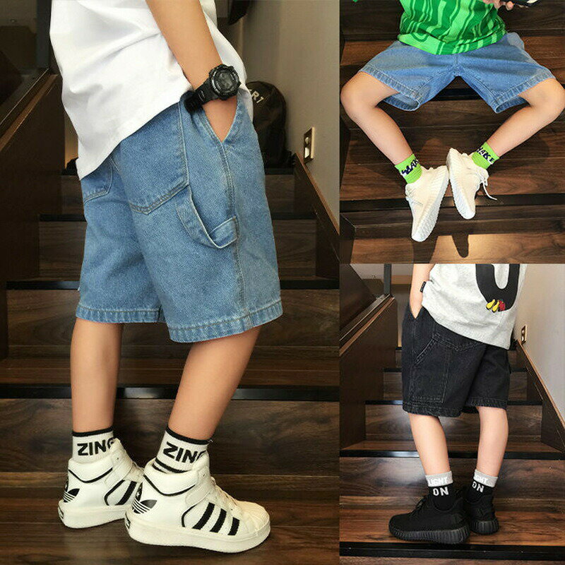 Long-Trousers, Trousers - ジーンズ 無地 新作 キッズ 男の子 ボトムス デニムパンツ 薄手五分ズボンワイトパンツ ロングパンツ ベーシック 春 夏 おしゃれ 学生 普段着 人気