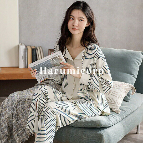 Rakuten - パジャマ レディース 春夏秋 長袖 ルームウェア 綿 セットアップ トップス 前開き ボトムス ロングパンツ 長ズボン 部屋着 寝間着 寝巻き 冷房対応 パジャマセット 産後 姫系 柔らか 快適 ゆったり 体型カバー 大きいサイズ 40代 50代 20代 30代 カジュアル おしゃれ 新品