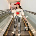 韓国子供服 セットアップ キッズ 女の子 子供服 夏 半袖ハート tシャツ チュニック ロングパンツ ズボン こども服 おしゃれ 可愛い トップス ワイドパンツ...