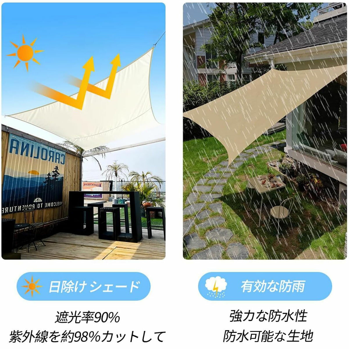 日除け シェード 防水シェード 暑さ対策 紫外線 98％カット 屋外 オーニング シェ...