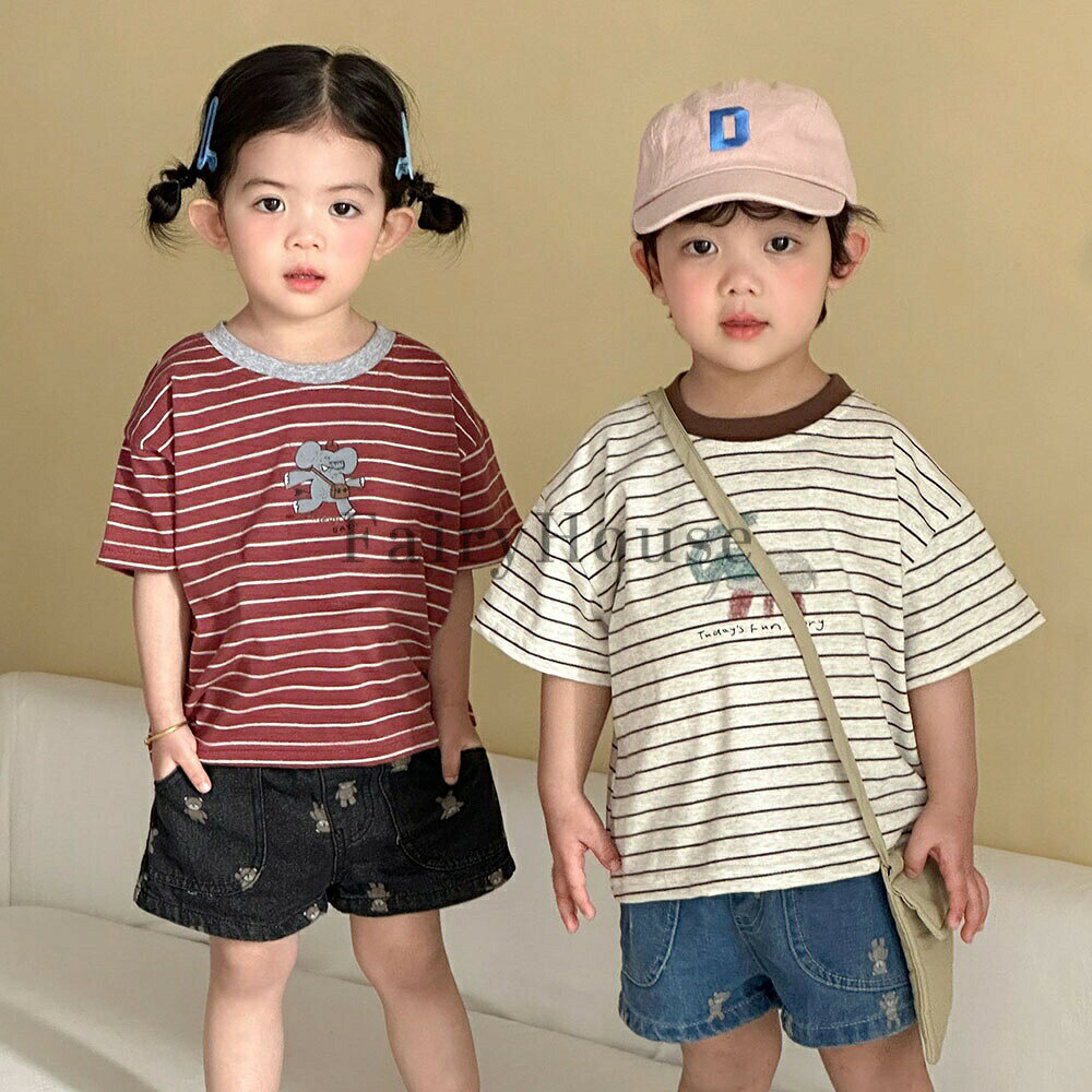 樂天商城 - プリント 半袖 Tシャツ キッズ ベビー 子供 子供服 キッズ服 女の子 男の子 兄弟 姉妹 春服 春物 夏服 夏物 春夏物 ベビー服 トップス ティーシャツ ボーダー 保育園 半袖tシャツ 半袖ティーシャツ キッズティーシャツ 綿 80 90 100 110 120 130 140 150cm