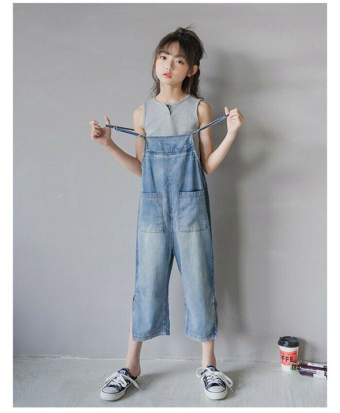 韓国子供服 オーバーオールデニム レジャー 夏服 キッズ 女の子 ボトムス パンツ ...