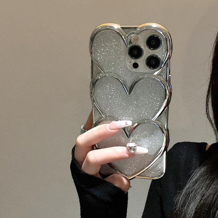 樂天商城 - iphone17 iphone16 iphone15 iphone14 ケース ハート キラキラ アイフォン17ケース 可愛い 韓国 キラキラ1 アイフォン16ケース アイフォン15ケース アイフォン14ケース ぷっくり シルバー おしゃれ カメラ保護 ソフトケース 透明