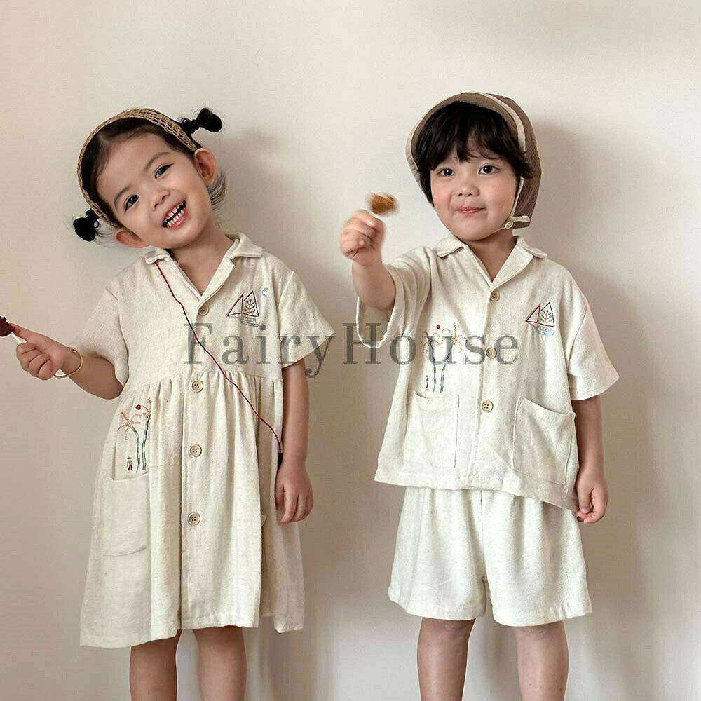 Top & Bottom Sets - セットアップ キッズ 兄妹 ワンピース 女の子 男の子 子供服 上下セット ジュニア 赤ちゃん ベビー服 シャツ 半袖 ショートパンツ 春 夏 おしゃれ 可愛い トップス ボトムス 半ズボン 入学 入園 プレゼント 幼稚園 小学生 80 90 100 110 120 130 140 150cm